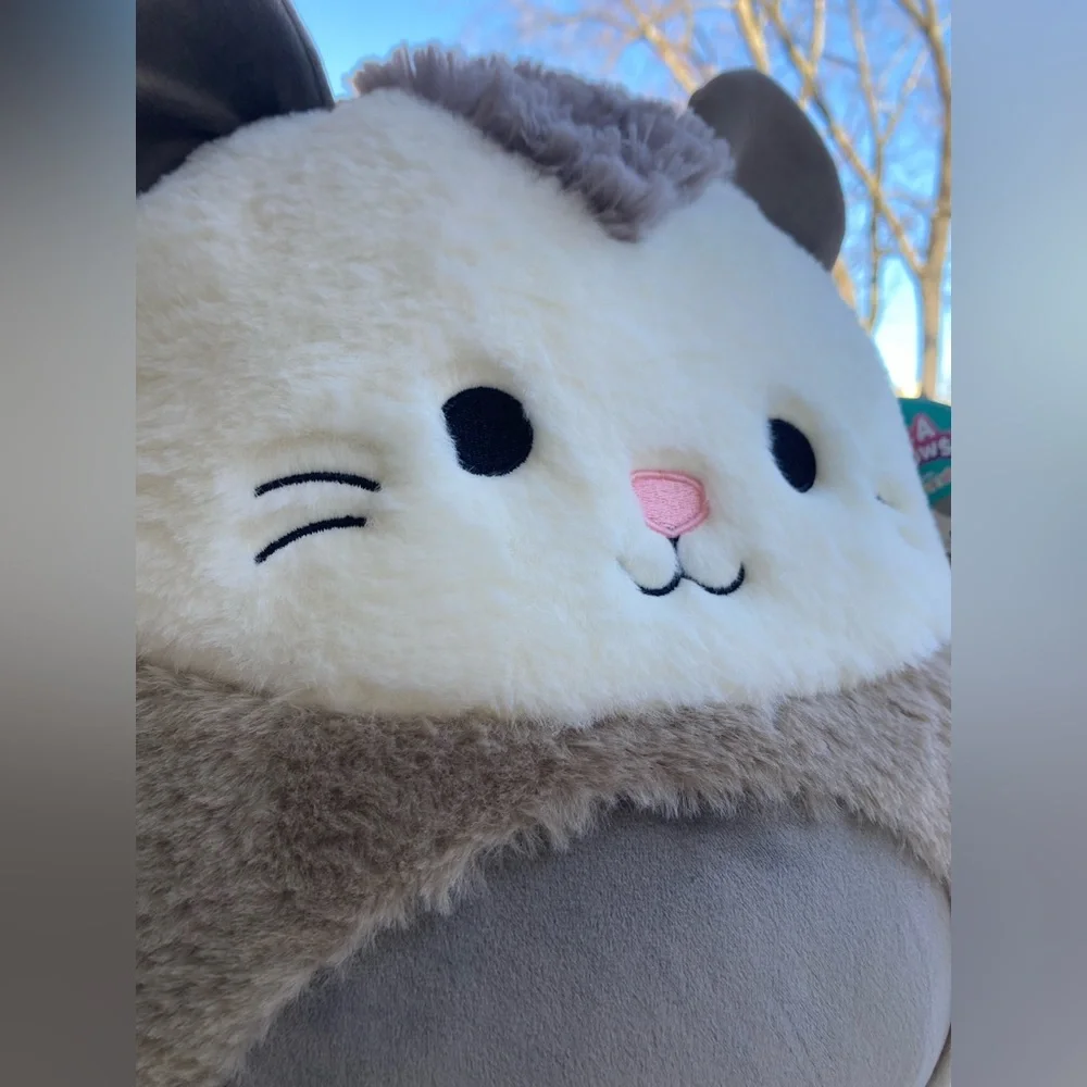 RARE Squishmallows Fuzzamallows Luanne 12" Fluffy White Grey Opossum Rat Mouse - Picture 8 of 17